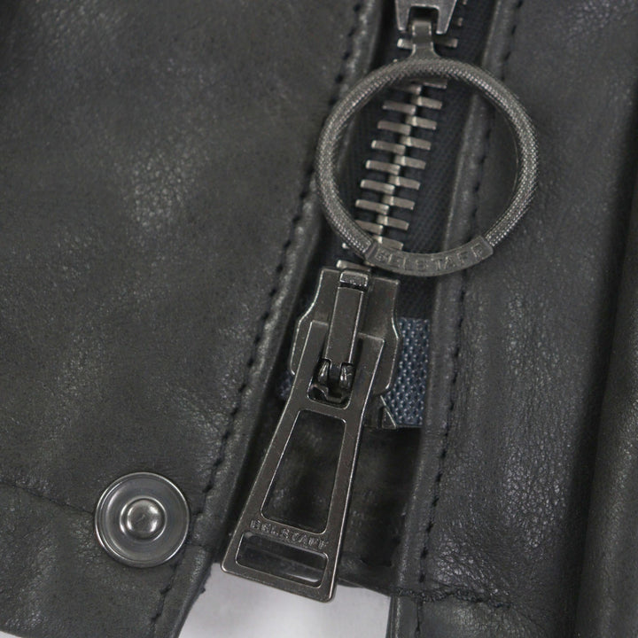 美品▼BELSTAFF ベルスタッフ panther jacket コーデュロイ使い ワッペン・ベルト付き WZIPUP レザーコート ブラック 46 正規品 メンズ