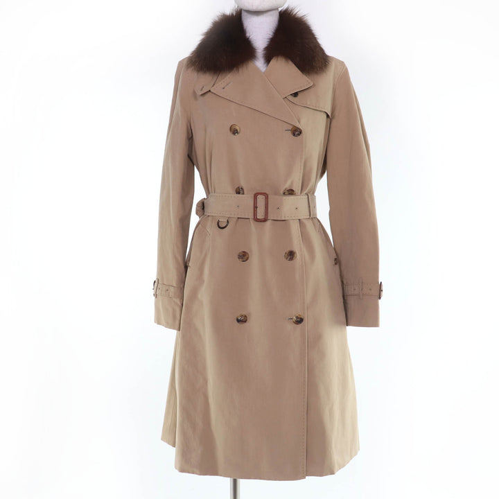 美品☆BURBERRY LONDON バーバリーロンドン コットン フォックスファー・裏地ノバチェックライナー付 トレンチコート ベージュ 40 正規品