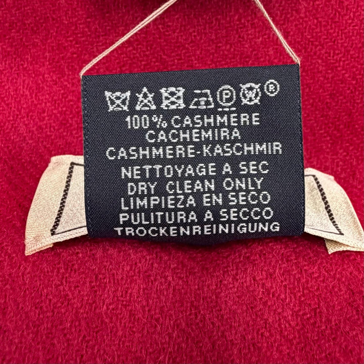 未使用品◇HERMES エルメス カシミヤ100％ ロゴ刺繍 フリンジ付き マフラー ストール レッド 箱付き 英国製 レディース