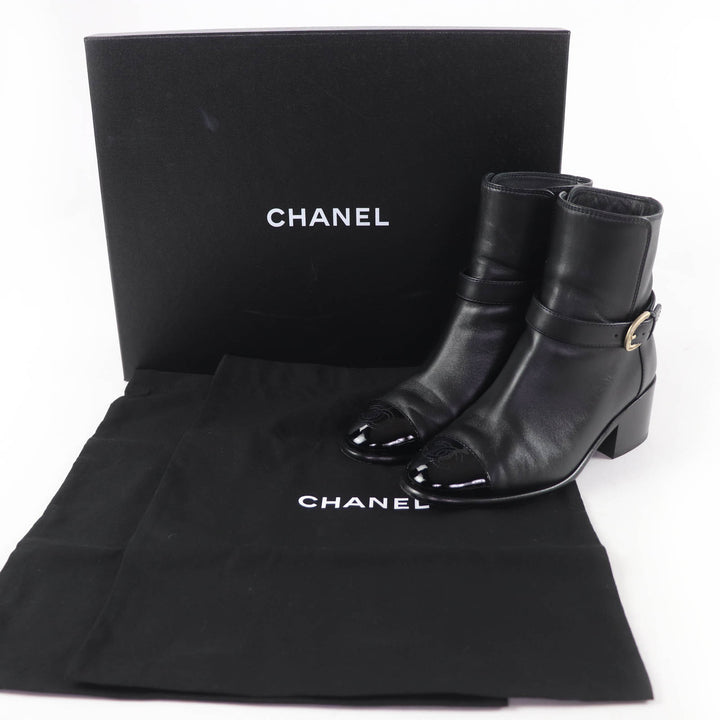 美品☆CHANEL シャネル 22B G38067 ココマーク レザー アンクルブーツ ショートブーツ ブラック 35 箱・保存袋付 イタリア製 レディース