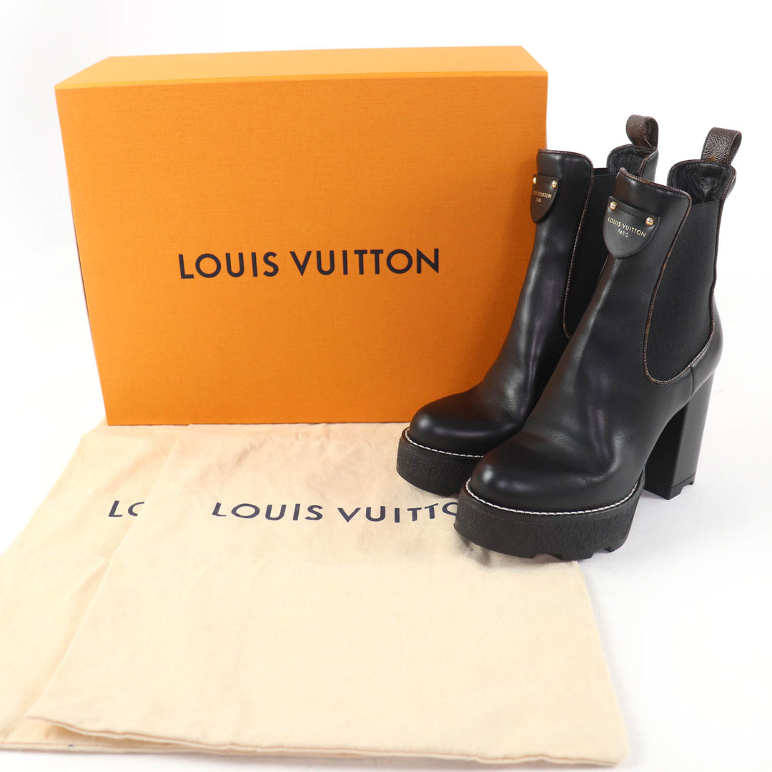 美品☆LOUIS VUITTON ルイヴィトン ボブール・ライン モノグラム レザー ショートブーツ ブラック 35 箱・保袋付 イタリア製 レディース