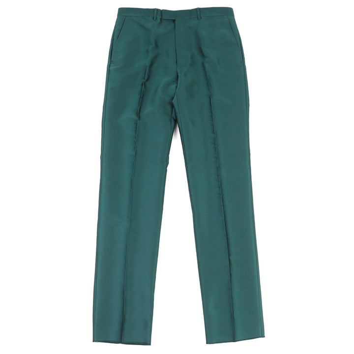 未使用品△GUCCI グッチ 649614 シルク混 センタープレス スラックス パンツ 裾未処理 グリーン 48 ハンガー付き イタリア製 正規品 メンズ