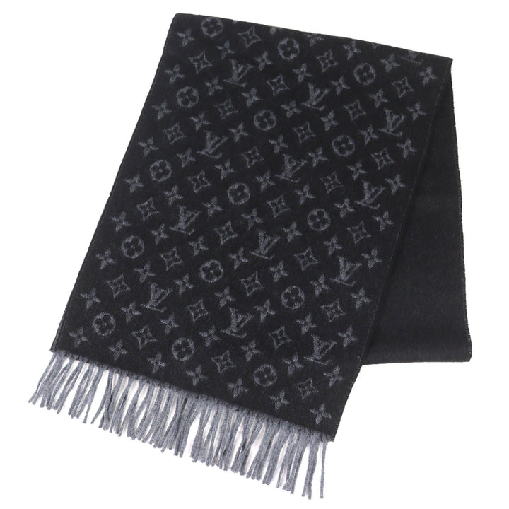 極美品△LOUIS VUITTON ルイヴィトン 2017年製 M71607 エシャルプ モノグラム グラディエント カシミヤ ウール マフラー ノワール 正規品