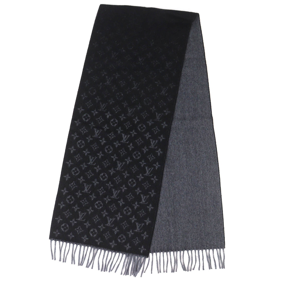 極美品△LOUIS VUITTON ルイヴィトン 2017年製 M71607 エシャルプ モノグラム グラディエント カシミヤ ウール マフラー ノワール 正規品