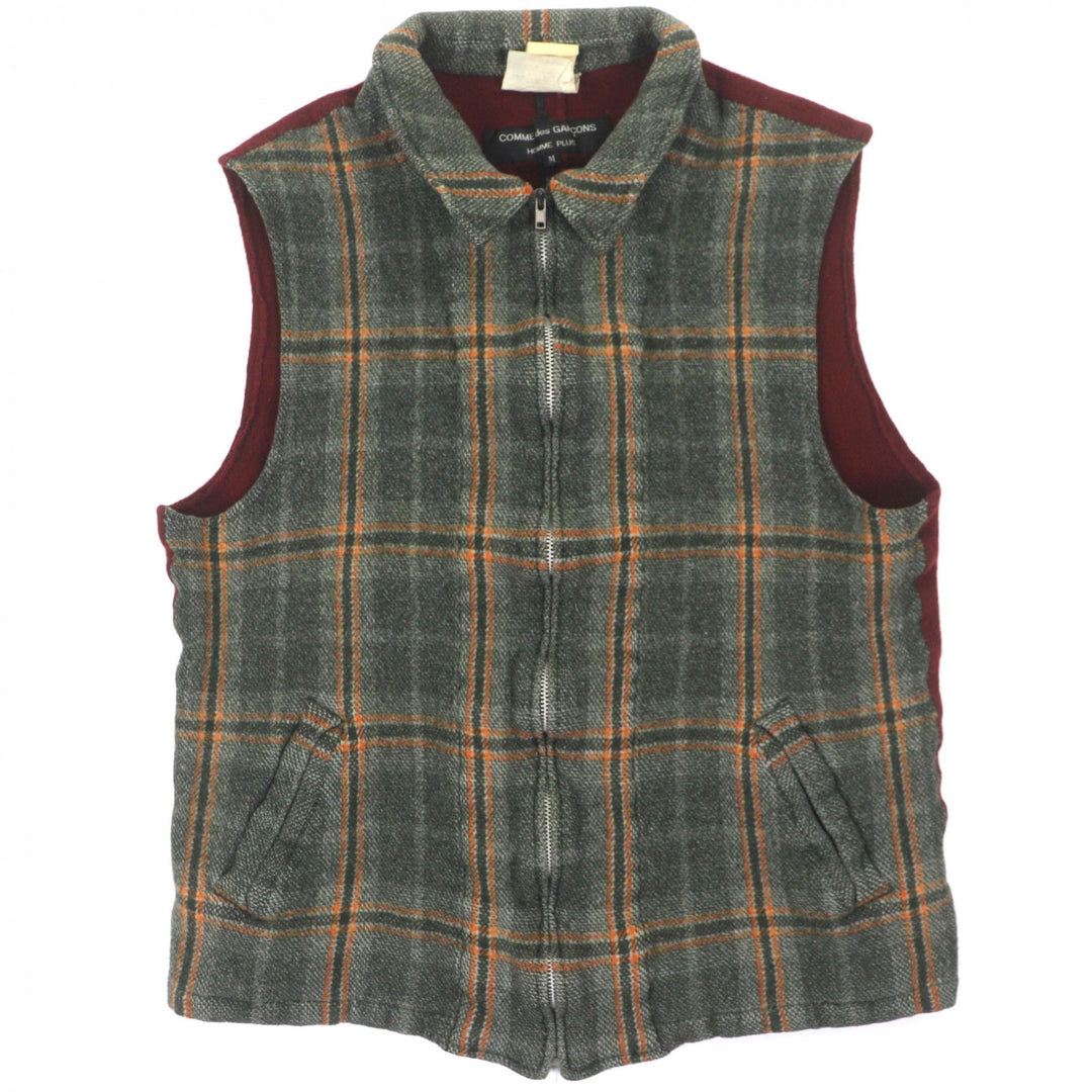 美品▼COMME des GARCONS HOMME PLUS コムデギャルソンオムプリュス 94AW 縮絨期 高橋盾/JONIO着用 チェック柄 ZIP ジレ ベスト M メンズ