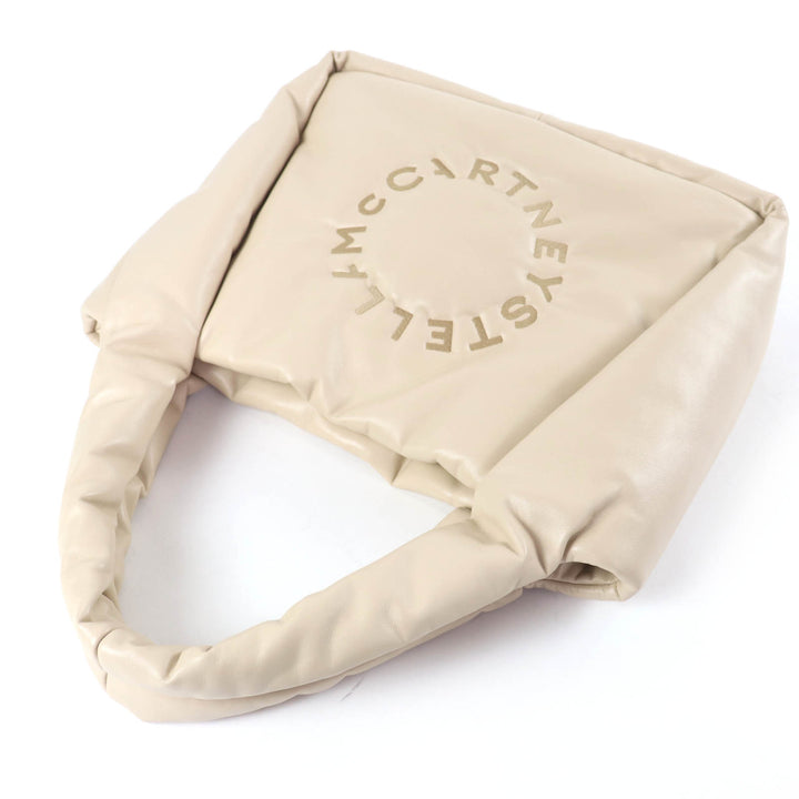 極美品☆Stella McCartney ステラマッカートニー Logo Puffy Tote Bag サークルロゴ ポーチ付 エコレザー トートバッグ ベージュ 正規品