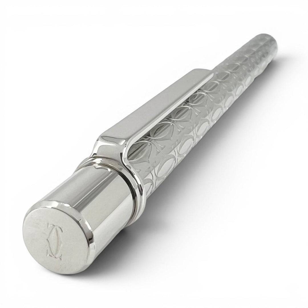 極美品▲Cartier カルティエ Cドゥ カルティエ ダブルC ツイスト式 ボールペン シルバー フランス製 メンズ 保存袋付き