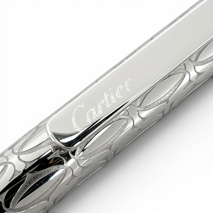 極美品▲Cartier カルティエ Cドゥ カルティエ ダブルC ツイスト式 ボールペン シルバー フランス製 メンズ 保存袋付き