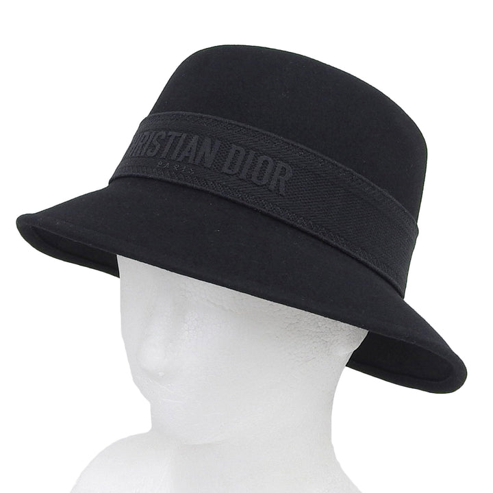 極美品▲Christian Dior クリスチャンディオール 15TCH923G893 ロゴ ラビットフェルト バケットハット 黒 56 伊製 正規品 レディース