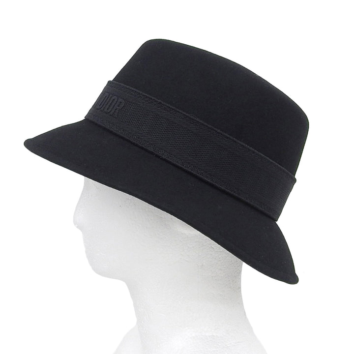 極美品▲Christian Dior クリスチャンディオール 15TCH923G893 ロゴ ラビットフェルト バケットハット 黒 56 伊製 正規品 レディース