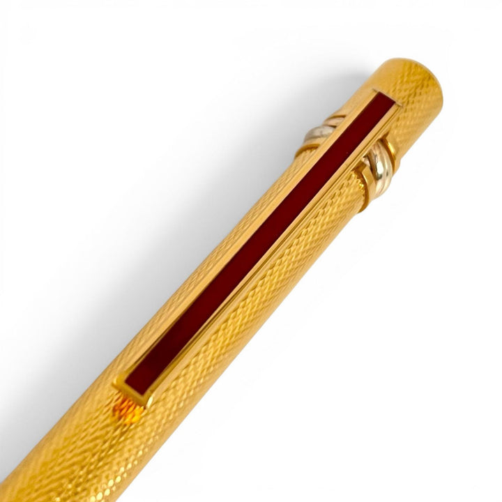 極美品▲Cartier カルティエ マスト ドゥ カルティエ トリニティ ツイスト式 ボールペン ゴールド ボルドー メンズ 箱付き