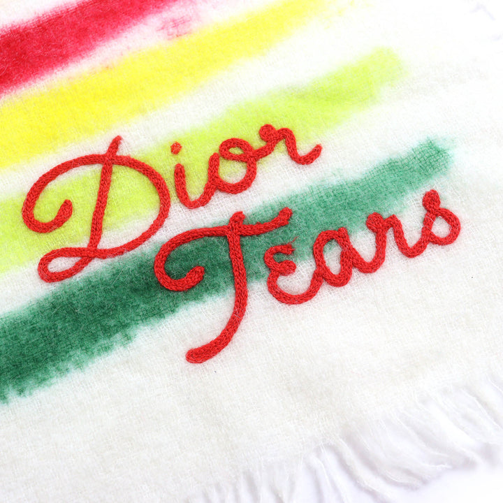 未使用品△DIOR DENIM TEARS ディオール オム デニム ティアーズ 39E0006A0877 アルパカ ロゴ刺繍 ボーダー柄 ショール マフラー マルチ