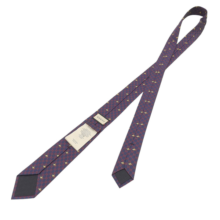 未使用品▲GUCCI グッチ 545078 シルク100％ BEE GG柄 ネクタイ ネイビー レッド ゴールド イタリア製 正規品 メンズ オススメ◎