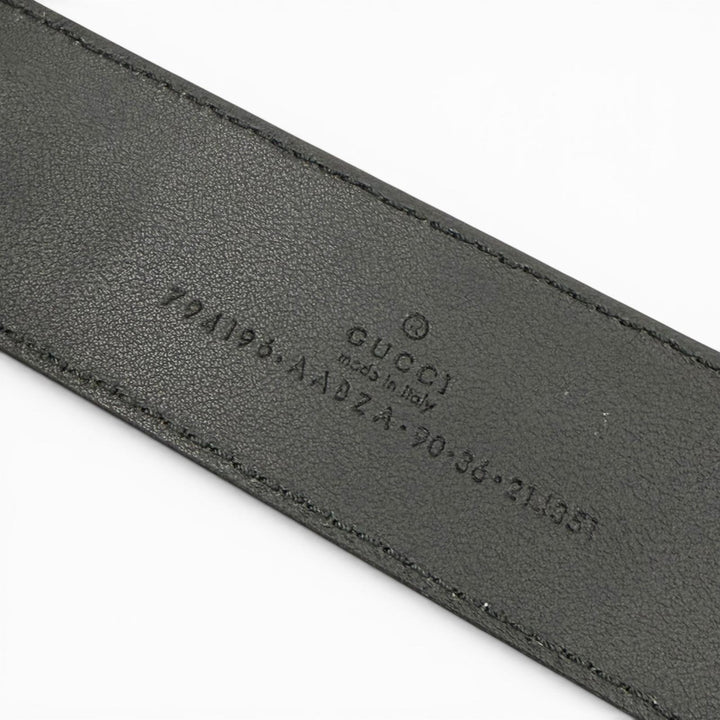 美品▼GUCCI グッチ 794196 レザー GG柄 インターロッキングG ピンバックル ワイドベルト ブラック シルバー金具 90/36 メンズ 箱付き