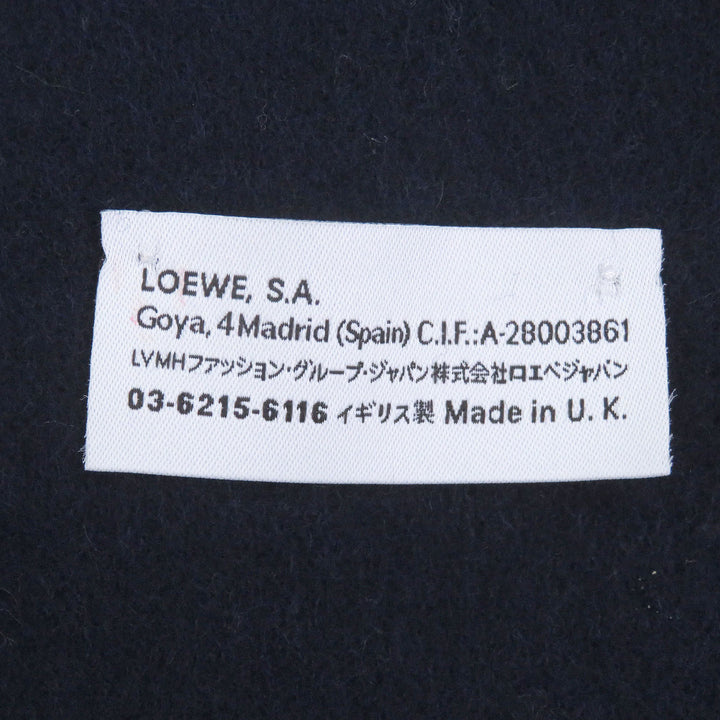 極美品□LOEWE ロエベ ウール カシミヤ アナグラムロゴ刺繍 エンブロイダリー フリンジマフラー ショール ネイビー グリーン 正規品