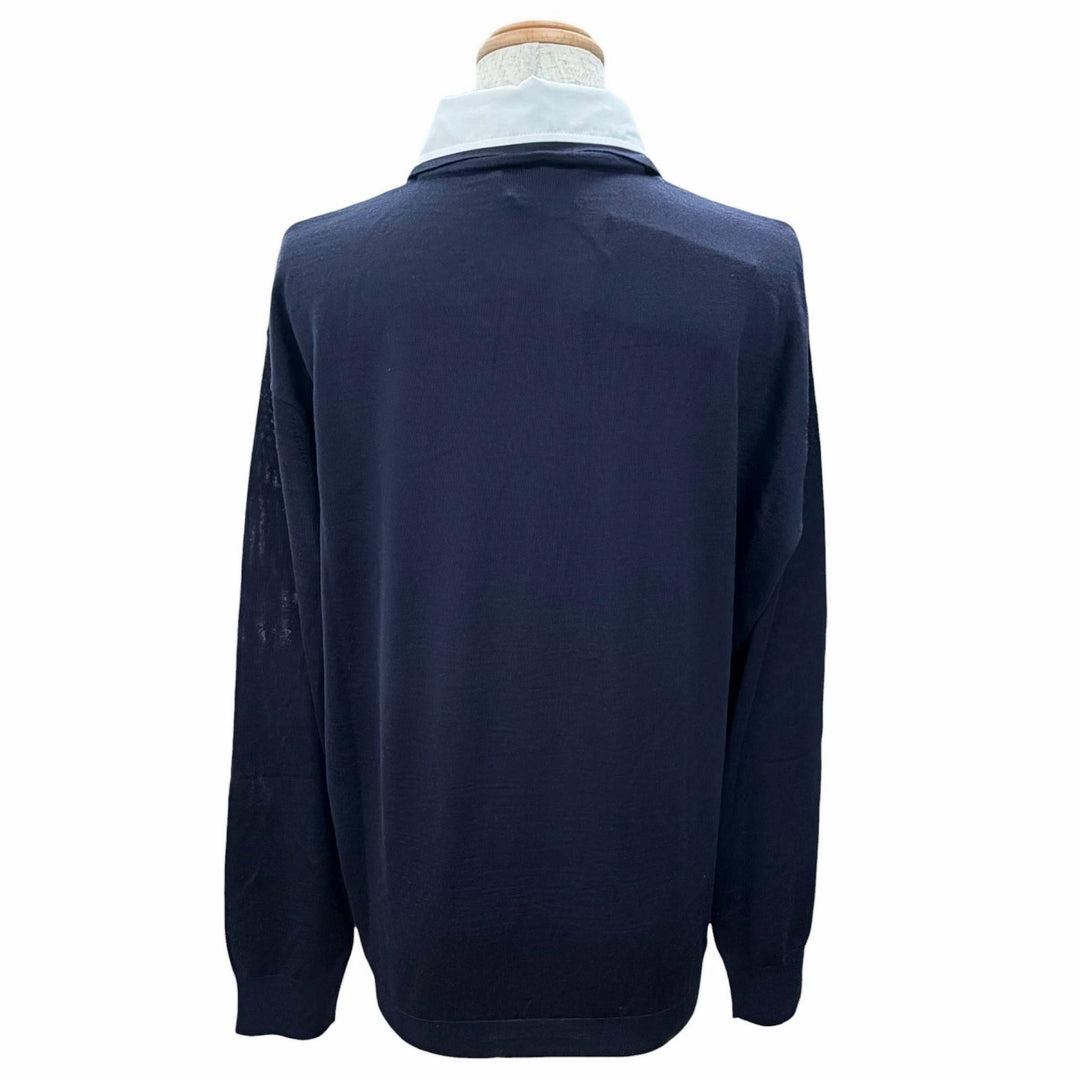 未使用品△PRADA プラダ 2024年製 DNA00T バージンウール100％ 襟付き 2WAY 長袖 ニット ポロシャツ ネイビー 44 正規品 レディース