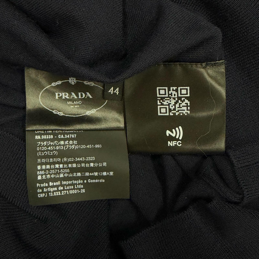 未使用品△PRADA プラダ 2024年製 DNA00T バージンウール100％ 襟付き 2WAY 長袖 ニット ポロシャツ ネイビー 44 正規品 レディース