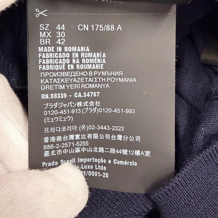 未使用品△PRADA プラダ 2024年製 DNA00T バージンウール100％ 襟付き 2WAY 長袖 ニット ポロシャツ ネイビー 44 正規品 レディース