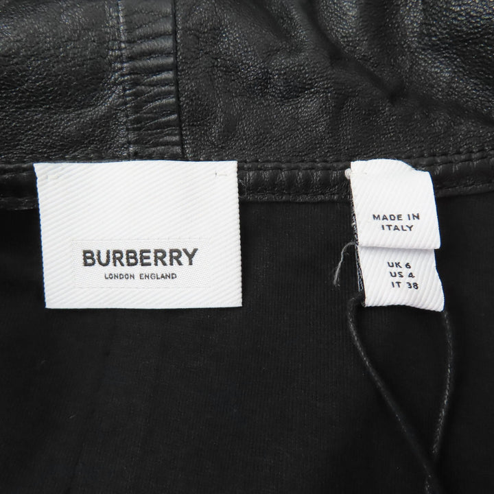 極美品☆BURBERRY バーバリー ニット切替 ラムレザー フード付 パーカー トップス ブラック 38 イタリア製 正規品 レディース