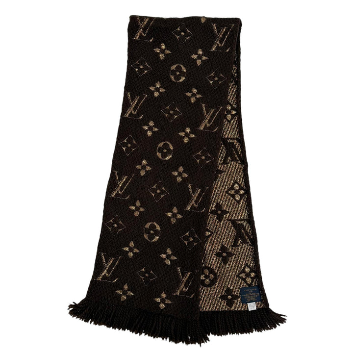 美品☆LOUIS VUITTON ルイヴィトン M71383 エシャルプ ロゴマニア シャイン ウール シルク マロン モノグラム マフラー 伊製 正規品
