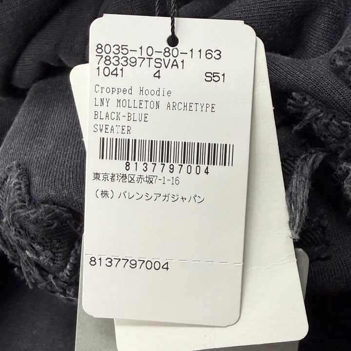 未使用品★バレンシアガ 24-25SS 783397 コットン100％ フレイドデストロイ加工 クロップド丈 パーカー 4 正規品 ユニセックス