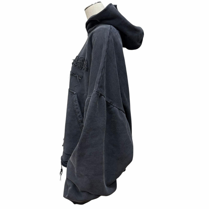 未使用品★バレンシアガ 24-25SS 783397 コットン100％ フレイドデストロイ加工 クロップド丈 パーカー 4 正規品 ユニセックス