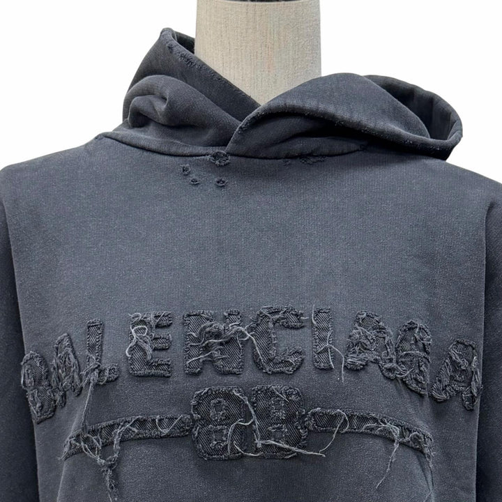 未使用品★バレンシアガ 24-25SS 783397 コットン100％ フレイドデストロイ加工 クロップド丈 パーカー 4 正規品 ユニセックス