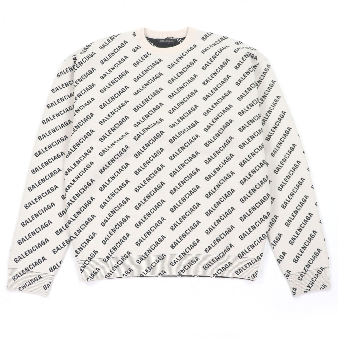 未使用品□BALENCIAGA バレンシアガ 702952 All Over Logo Sweaters オールオーバーロゴ 総柄 セーター アイボリー XS イタリア製 正規品