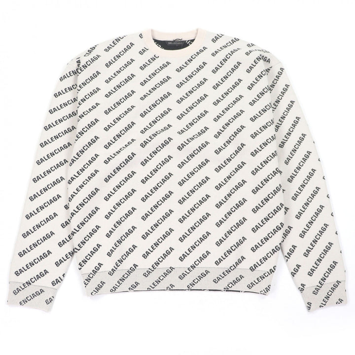 未使用品□BALENCIAGA バレンシアガ 702952 All Over Logo Sweaters オールオーバーロゴ 総柄 セーター アイボリー XS イタリア製 正規品