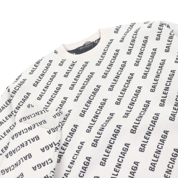 未使用品□BALENCIAGA バレンシアガ 702952 All Over Logo Sweaters オールオーバーロゴ 総柄 セーター アイボリー XS イタリア製 正規品