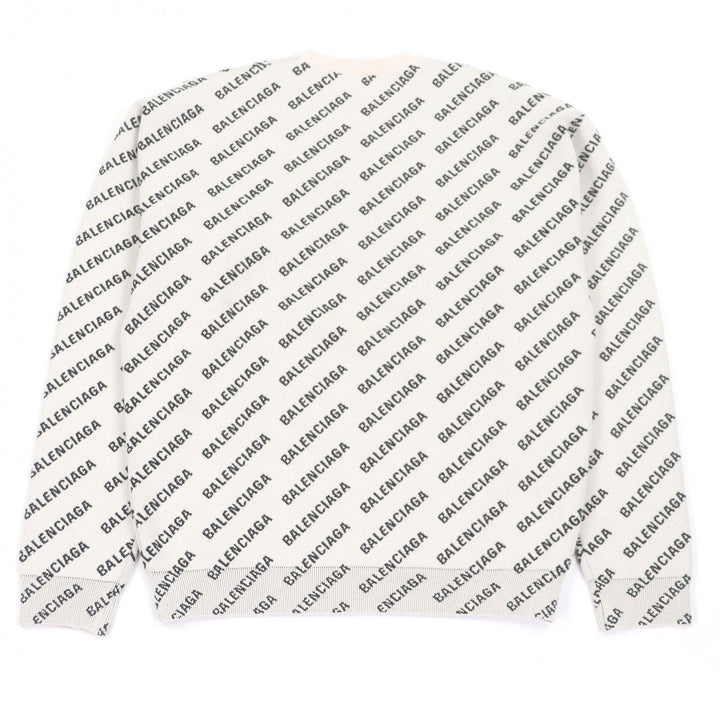 未使用品□BALENCIAGA バレンシアガ 702952 All Over Logo Sweaters オールオーバーロゴ 総柄 セーター アイボリー XS イタリア製 正規品