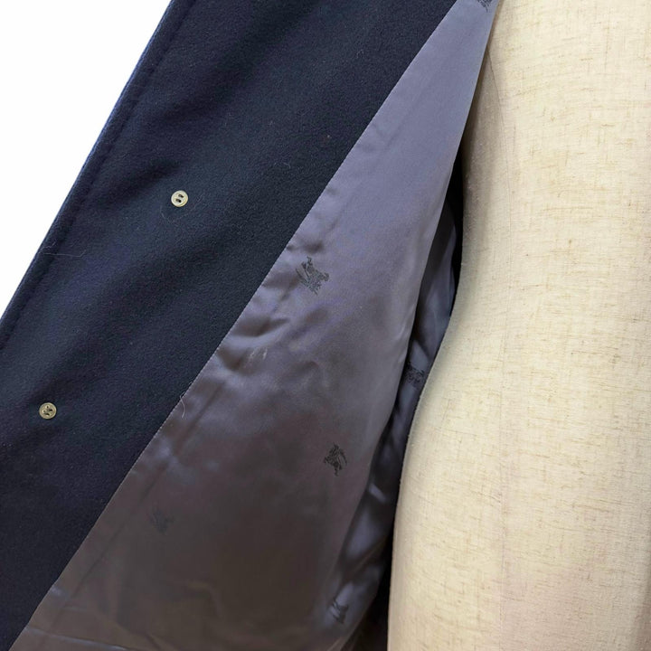 美品▼BURBERRY LONDON バーバリーロンドン カシミヤ100% 比翼仕立て ステンカラーコート ネイビー L 日本製 正規品 メンズ ビジネス◎