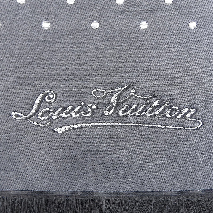 極美品▲LOUIS VUITTON ルイヴィトン 401910 シルク100％ シャドーモノグラム ドット柄 フリンジ付 ストール ブラック イタリア製 正規品
