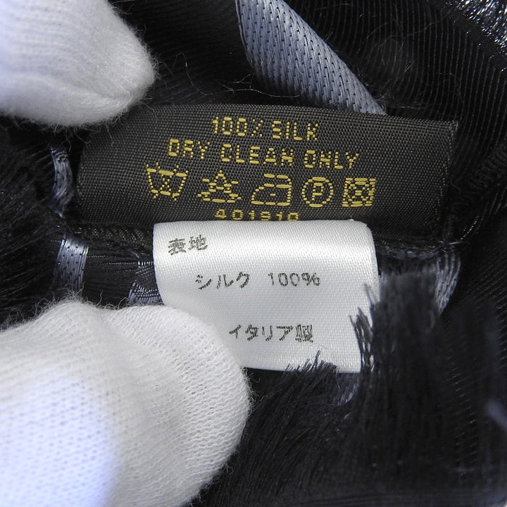極美品▲LOUIS VUITTON ルイヴィトン 401910 シルク100％ シャドーモノグラム ドット柄 フリンジ付 ストール ブラック イタリア製 正規品