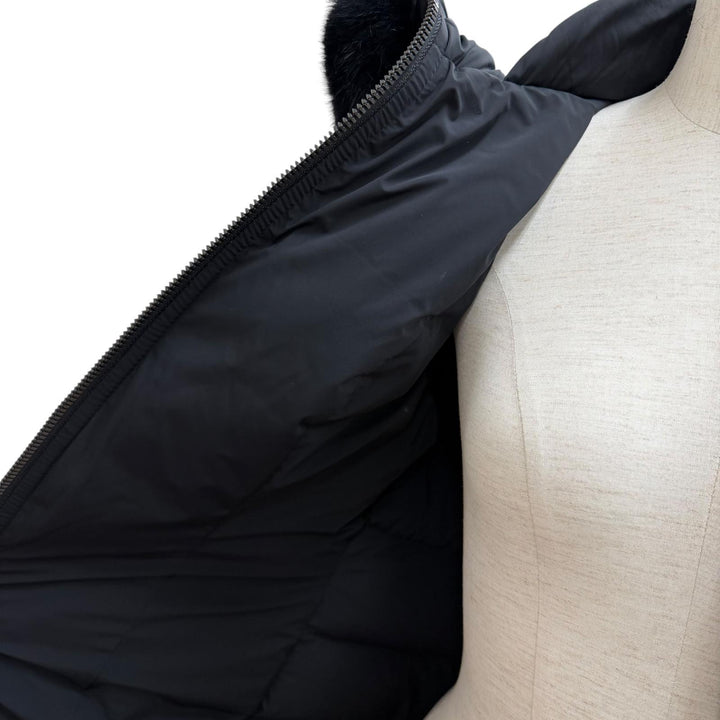 極美品★MACKAGE マッカージュ 11542632 CALLA-BX ロゴパッチ付 レザー使い FOXファー ZIP UP ダウンコート ブラック XS 正規品