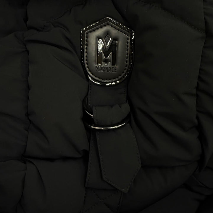 極美品★MACKAGE マッカージュ 11542632 CALLA-BX ロゴパッチ付 レザー使い FOXファー ZIP UP ダウンコート ブラック XS 正規品