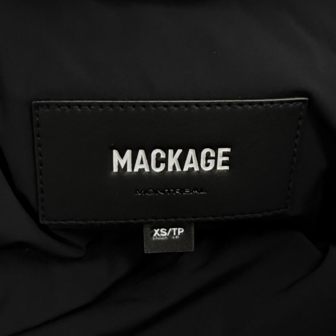 極美品★MACKAGE マッカージュ 11542632 CALLA-BX ロゴパッチ付 レザー使い FOXファー ZIP UP ダウンコート ブラック XS 正規品