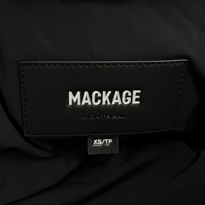 極美品★MACKAGE マッカージュ 11542632 CALLA-BX ロゴパッチ付 レザー使い FOXファー ZIP UP ダウンコート ブラック XS 正規品