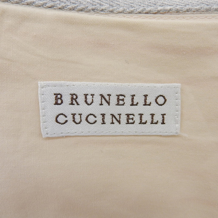 美品▲Brunello Cucinelli ブルネロクチネリ リネン100% ストラップ柄 ボタンダウン ロングスリーブ 長袖シャツ オレンジ アイボリー L
