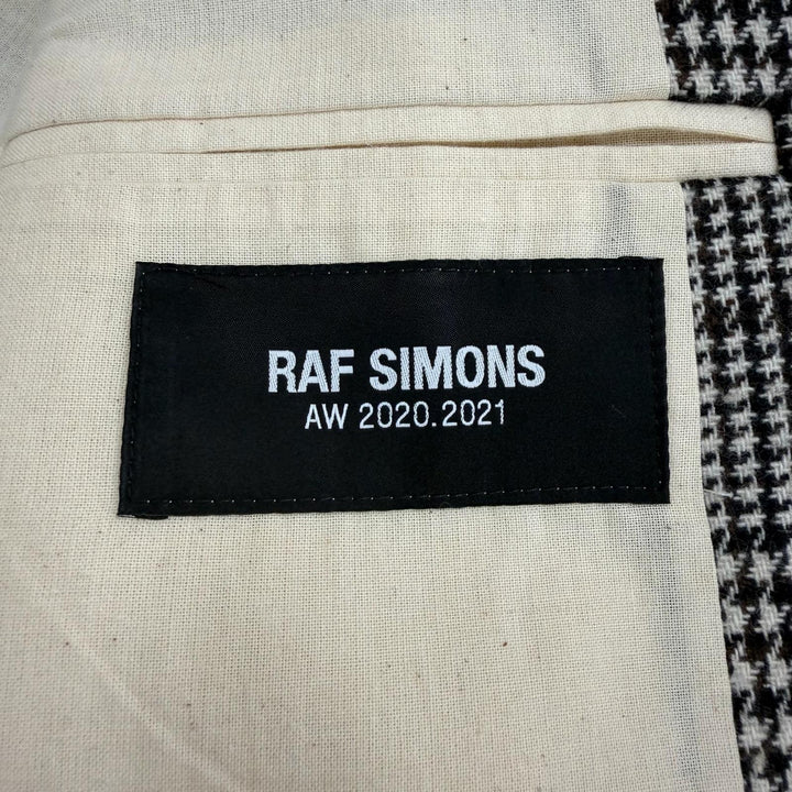 極美品▼RAF SIMONS ラフシモンズ 20AW 25008-09913 グレンチェック ロゴ入りボタン シングルチェスターコート ブラウン ブラック 46
