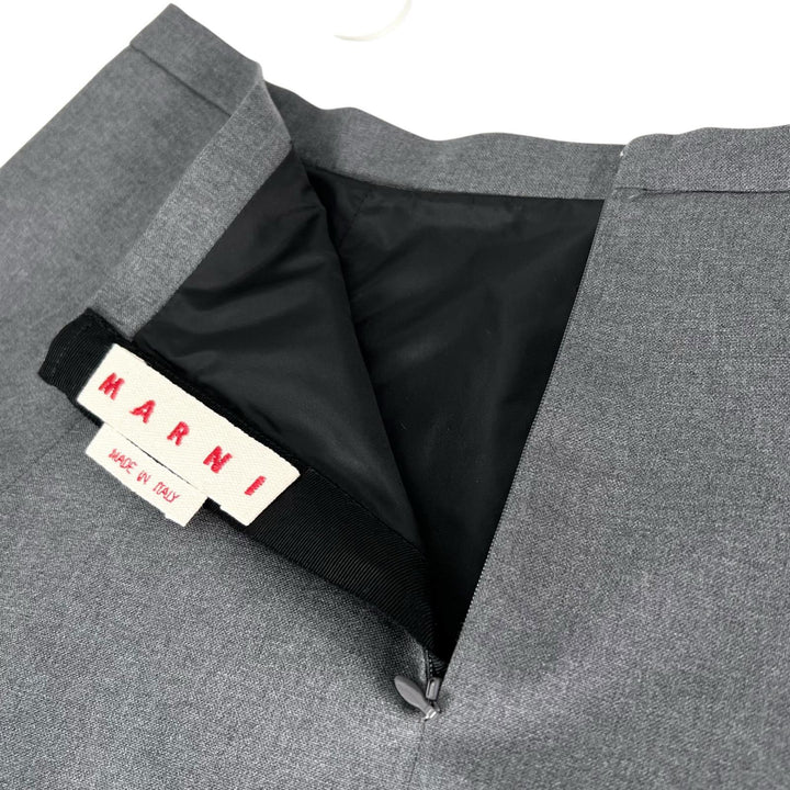極美品▲MARNI マルニ 25SS GOMA0700U0 ウール100％ ロゴ刺繡 バルーンスカート ミディスカート グレー 42 イタリア製 正規品 レディース