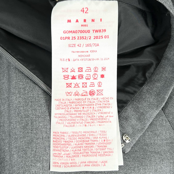 極美品▲MARNI マルニ 25SS GOMA0700U0 ウール100％ ロゴ刺繡 バルーンスカート ミディスカート グレー 42 イタリア製 正規品 レディース
