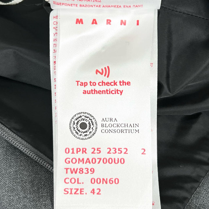 極美品▲MARNI マルニ 25SS GOMA0700U0 ウール100％ ロゴ刺繡 バルーンスカート ミディスカート グレー 42 イタリア製 正規品 レディース