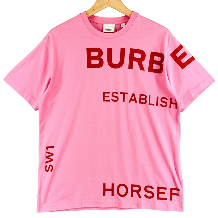 美品▲BURBERRY バーバリー 8030788 ティッシ期 コットン100％ ホースフェリープリント 半袖Ｔシャツ ピンク XS 正規品 メンズ