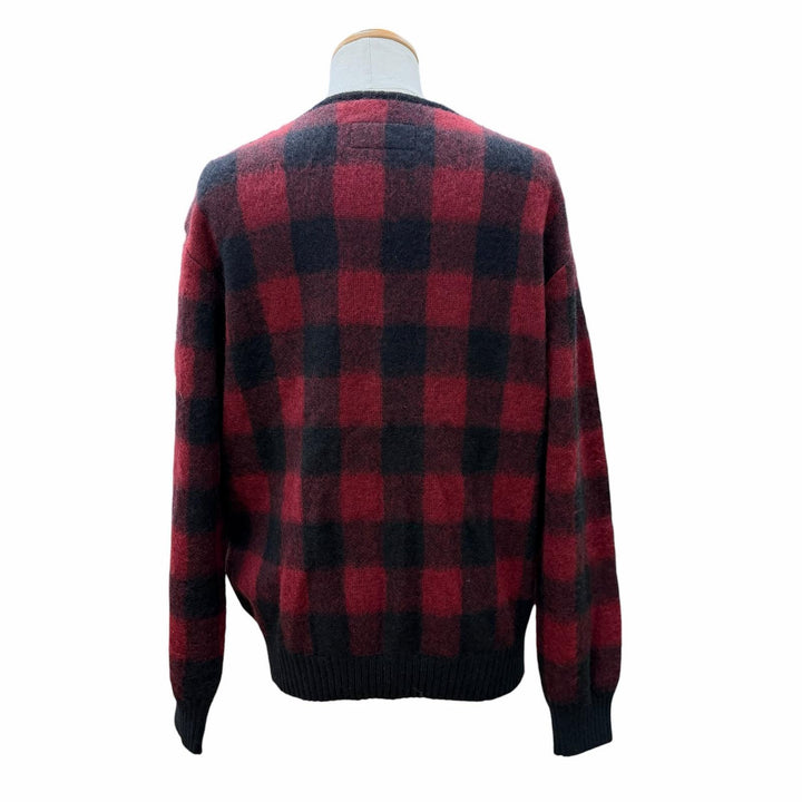 極美品▼WACKO MARIA ワコマリア モヘア ウール チェック柄 Vネック ニット カーディガン レッド ブラック L 日本製 正規品 メンズ
