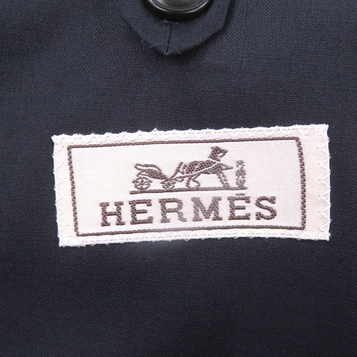 極美品□HERMES エルメス 22SS シルク混 シングル テーラードジャケット ブレザー ネイビー 50 イタリア製 正規品 メンズオススメ◎