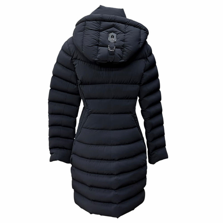 極美品★MACKAGE マッカージュ 11602609-0A FARREN フード・レザーロゴワッペン付 ZIP UP ダウンコート M 正規品 ガーメント・ハンガー付