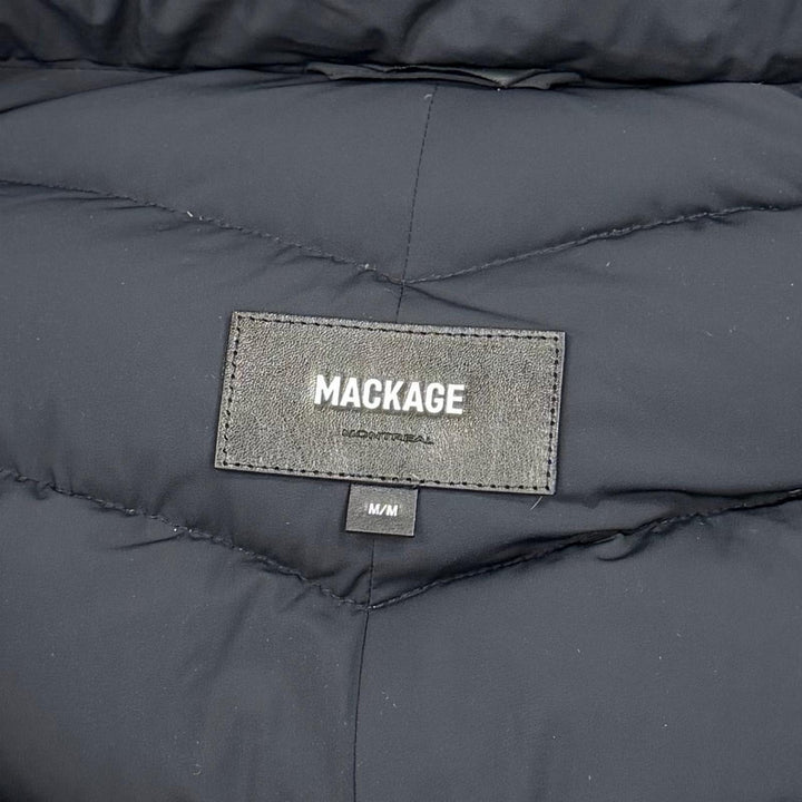 極美品★MACKAGE マッカージュ 11602609-0A FARREN フード・レザーロゴワッペン付 ZIP UP ダウンコート M 正規品 ガーメント・ハンガー付