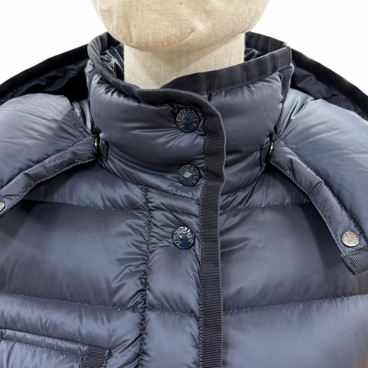 美品◇MONCLER モンクレール C20934930005 HERMINE エルミンヌ ロゴワッペン フード付 ダブルZIP ダウンコート ネイビー 00 レディース