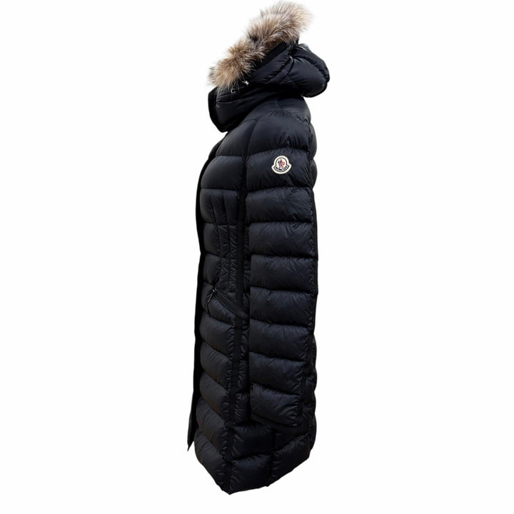 美品☆MONCLER モンクレール 2022年製 H20931C51601 HERMIFUR エルミファー ロゴワッペン・フード付 ダウンコート ブラック 00 正規品